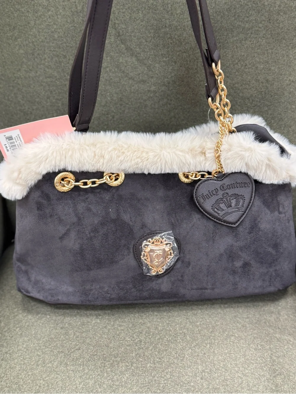 Juicy Couture Black Faux-Fur Trim Shoulder Bag
